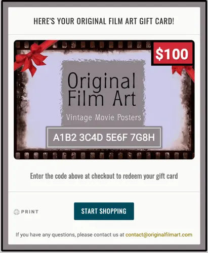 Electronic Gift Cards at Original Film Art