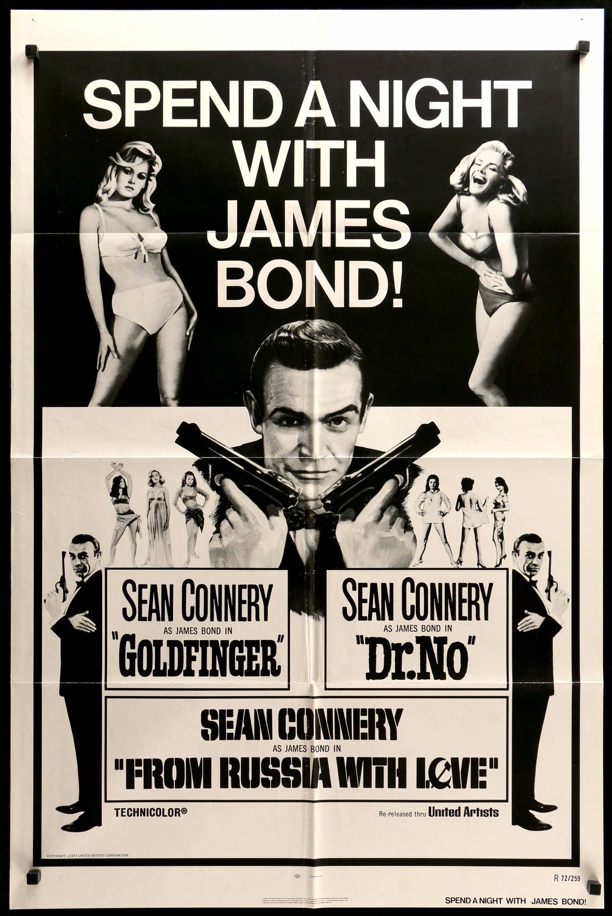 Spend a Night with James Bond (1972) Triple Feature original movie poster for sale at Original Film Art - Vintage Movie Posters