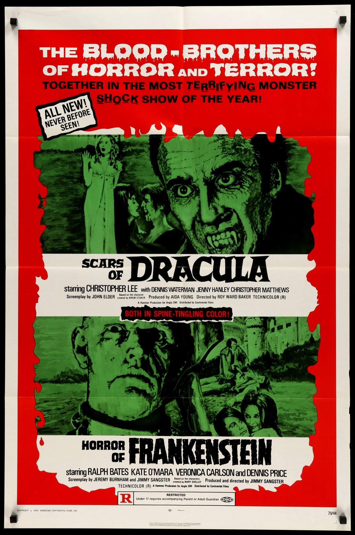 Horror of Frankenstein (1971) / Scars of Dracula (1970) original movie poster for sale at Original Film Art