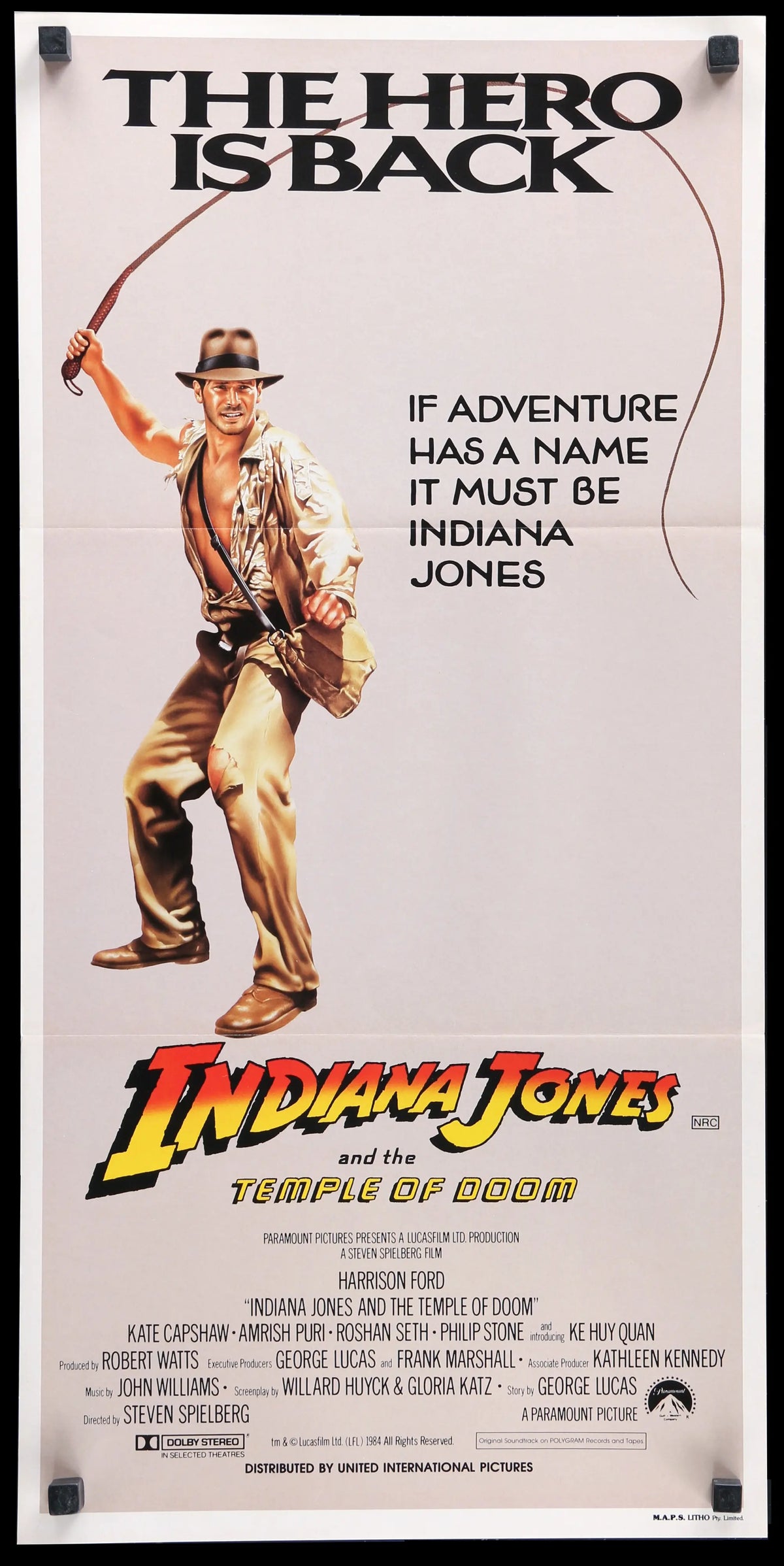 Indiana Jones &amp; the Temple of Doom (1984) original movie poster for sale at Original Film Art - Vintage Movie Posters