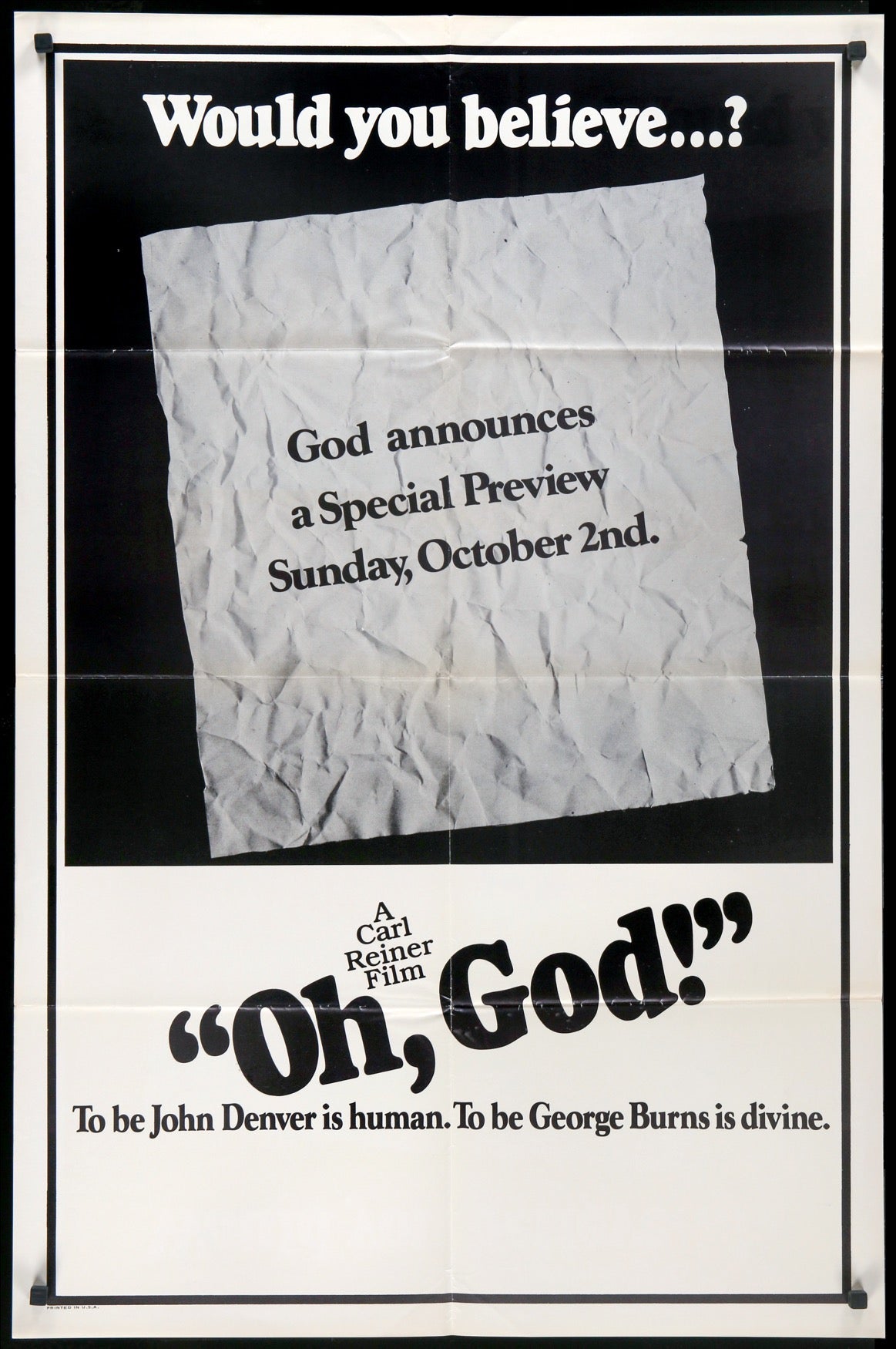 Oh, God! (1977) original movie poster for sale at Original Film Art - Vintage Movie Posters