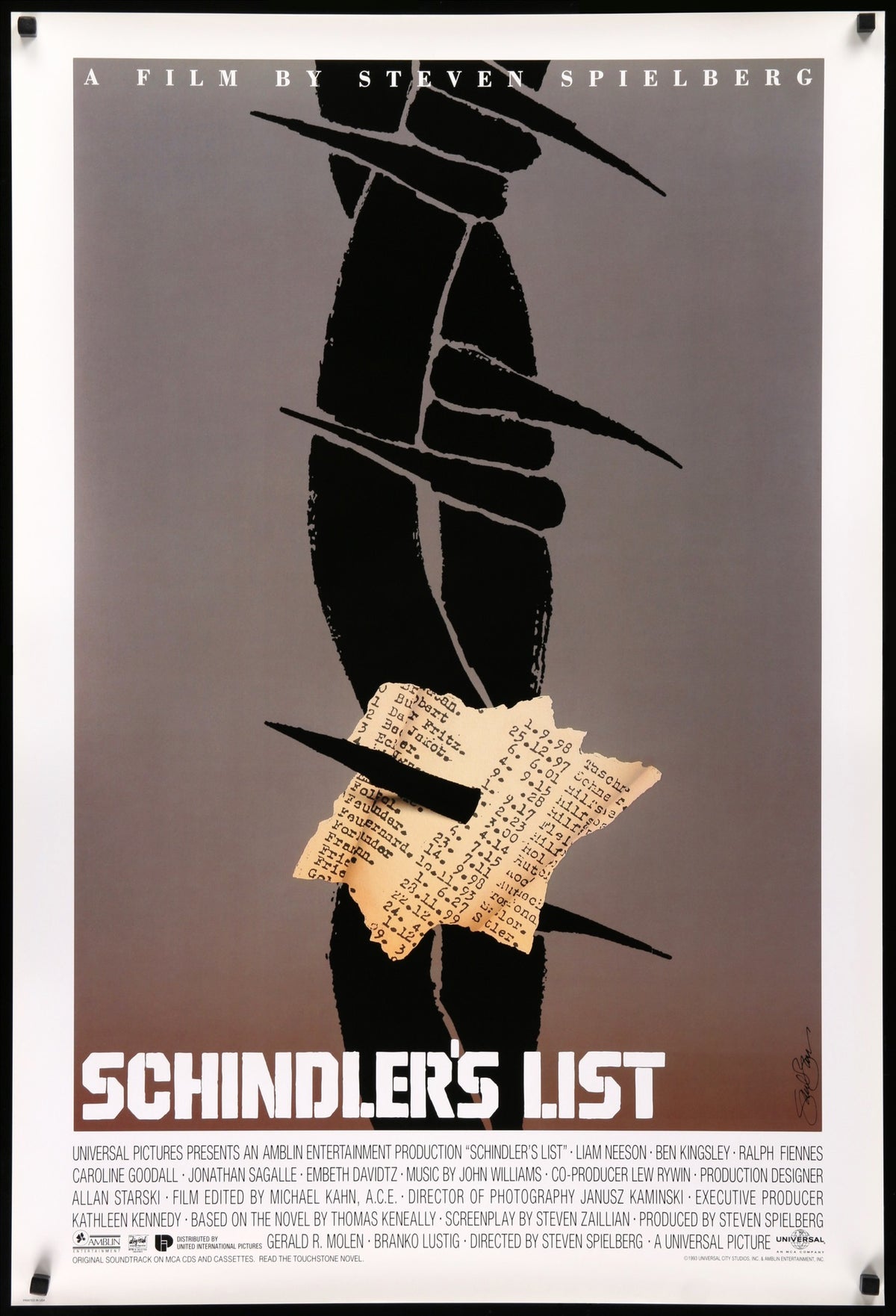 Schindler&#39;s List (1993) original movie poster for sale at Original Film Art - Vintage Movie Posters